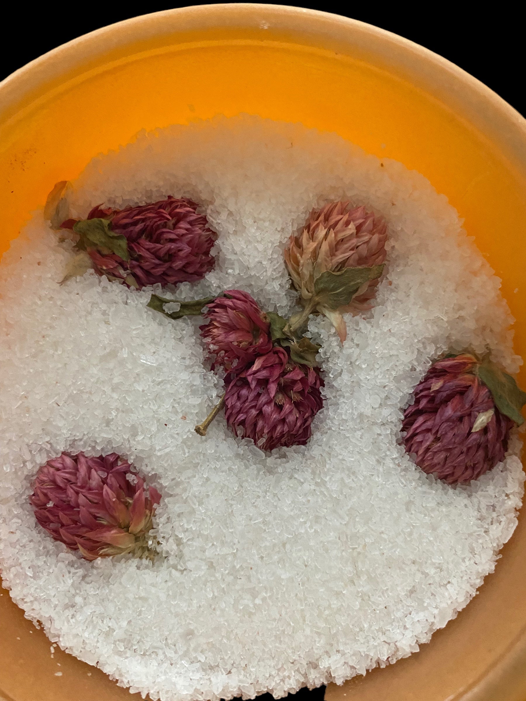 Pink Peony Flowers Shae Butter Jojoba Coconut Oil Dead Sea Salt and Epsom Salt Essential Oils of Lemon and Tea Tree.