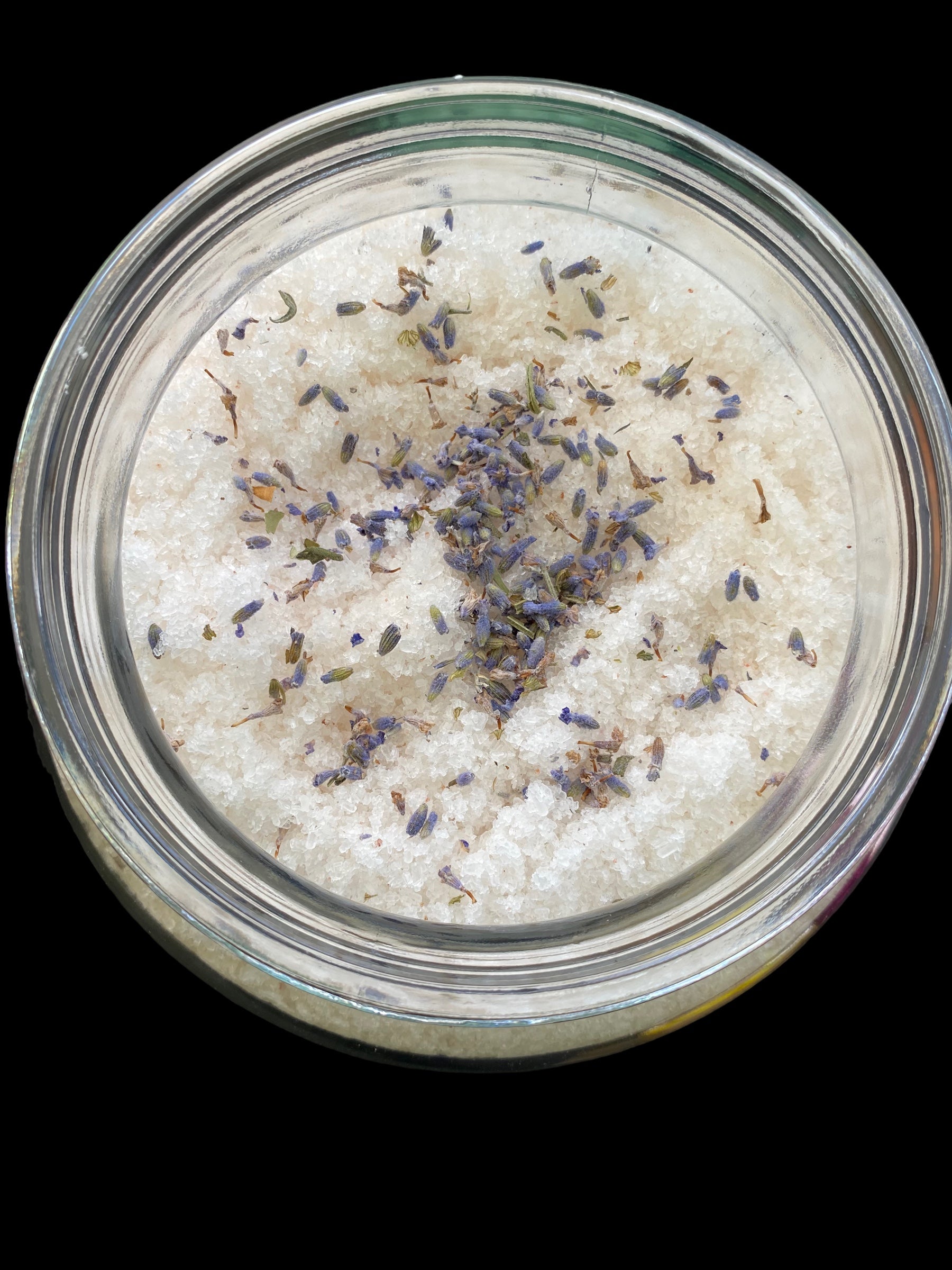 Vintage Homeopathy Jar with Brown Lid filled with Dead Sea Salt Pink Ancient Himalayan Sea Salt Jojoba Oil Olive Oil Sunflower Oil has Lily Rose and Lavender Flowers. 