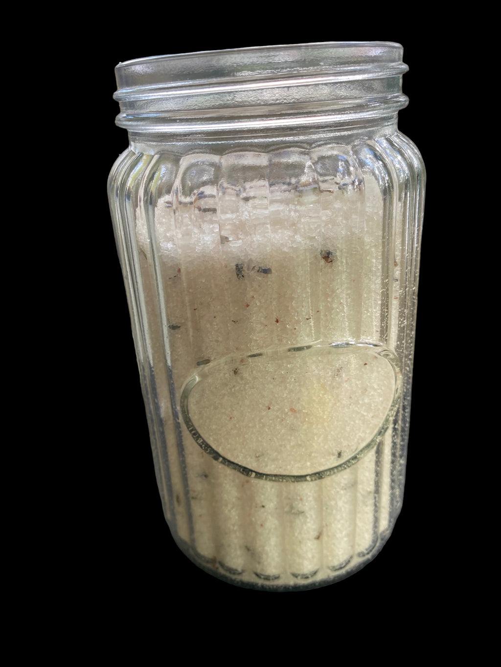 Clear Vintage Mason Jar Filled with Clove Lavender/Chamomile Tea Tree and Geranium Essential Oils has Dead Sea Salt Pink Himalayan Sea Salt has Olive Jojoba Sunflower and Shae Butter Oils. Blended with Lavender Flowers 