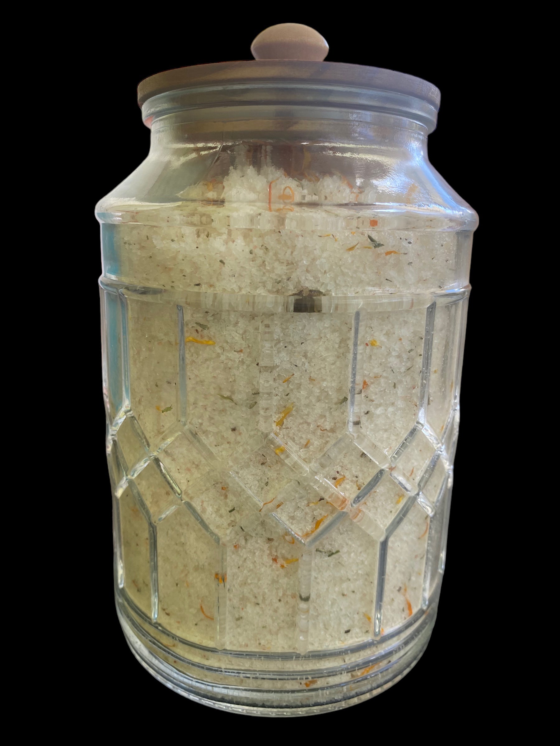 Calendula and Rosemary Olive Shae Butter and Coconut Oils with Essential Oils of Frankincense Tea Tree Lavender Lemon Bergamot Clary Sage Cedarwood and Geranium Pink Ancient Sea Salt Epsom Salt Citric Acid Baking Soda